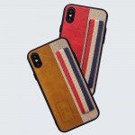 Wholesale iPhone X (Ten) Striped Hand Strap Grip Holder PU Leather Case (Red)